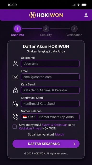 Tampilan halaman daftar hokiwon